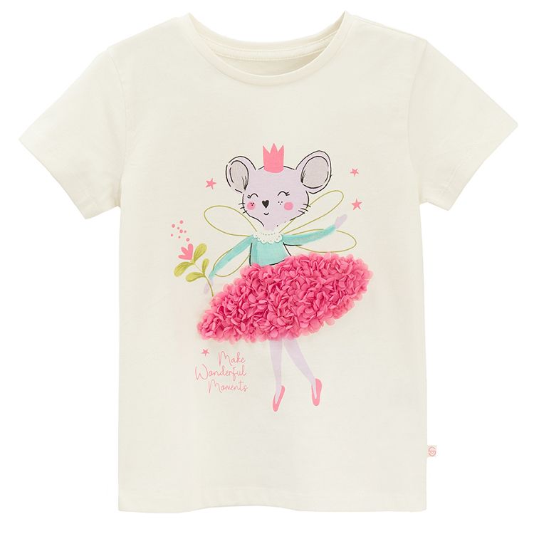 White short sleeve T-shirt with princess mouse print with interactive tutu