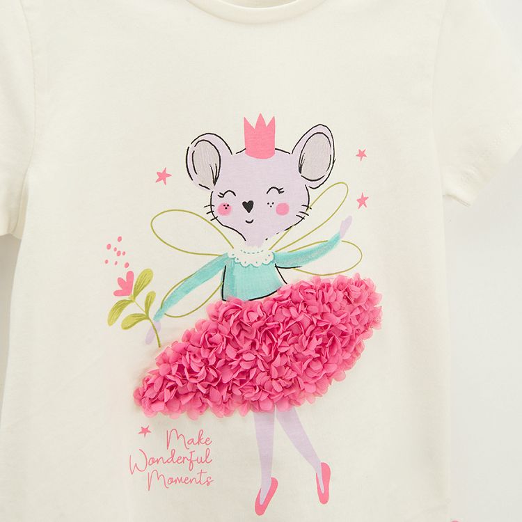 White short sleeve T-shirt with princess mouse print with interactive tutu