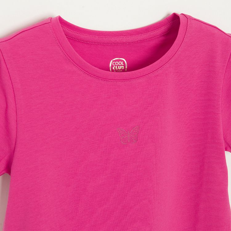 Pink short sleeve T-shirt with a small buttefly print