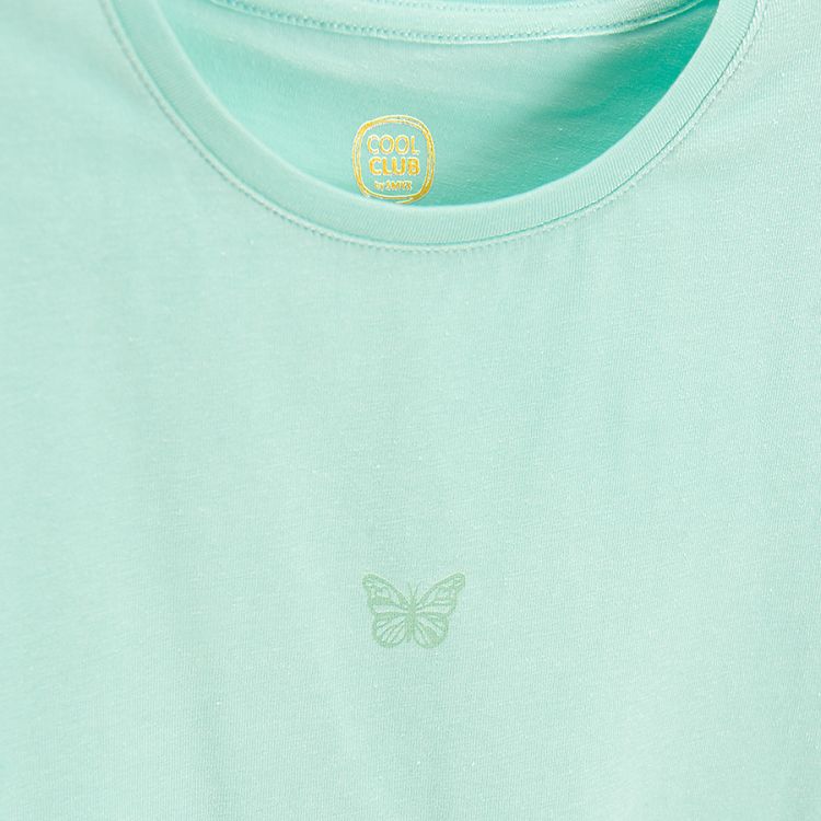 Mint short sleeve T-shirt with small butterfly print