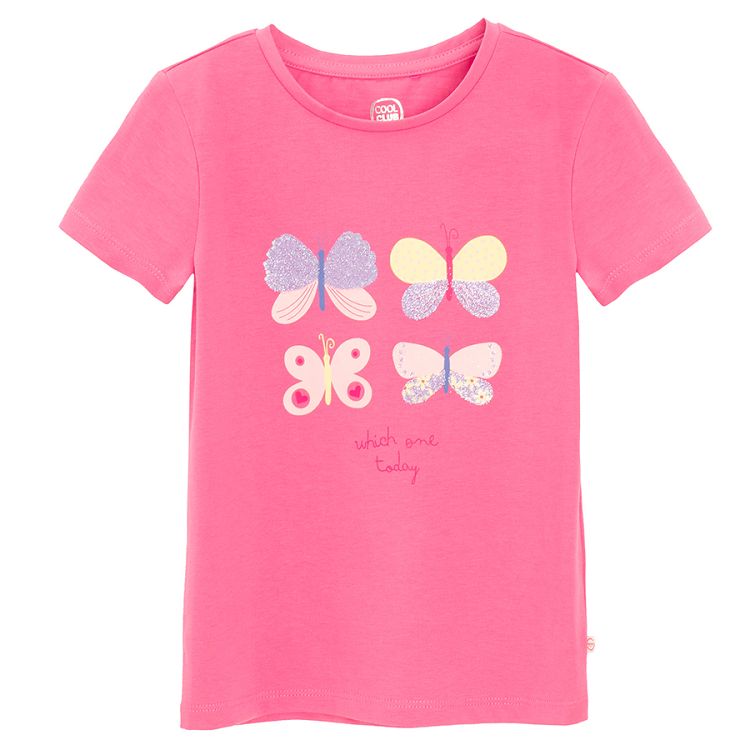 Mint, pink and purple T-shirts with butterflies print- 3 pack