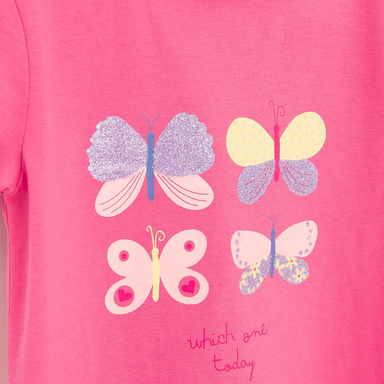 Mint, pink and purple T-shirts with butterflies print- 3 pack