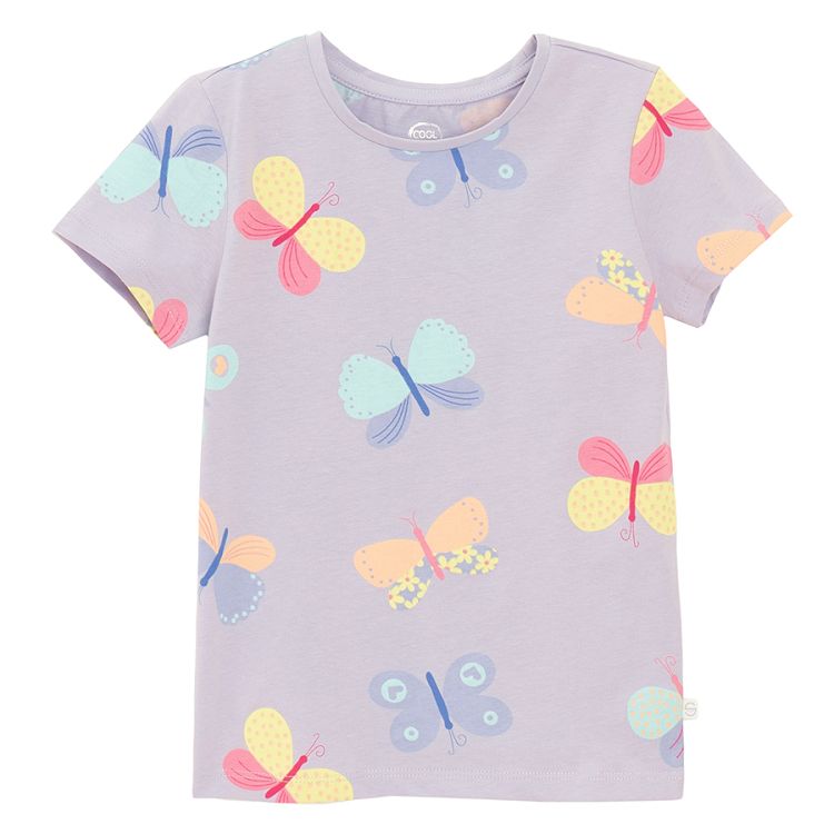 Mint, pink and purple T-shirts with butterflies print- 3 pack