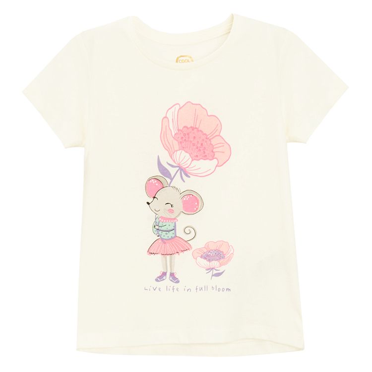 White with mouse print, floral and pink T-shirts- 3 pack