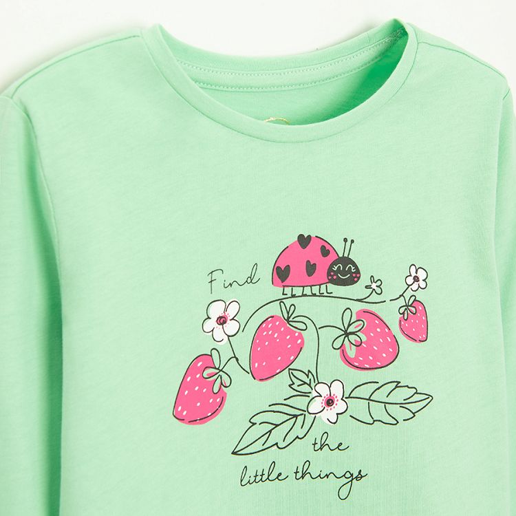 Mint long sleeve blouse with ladybug print