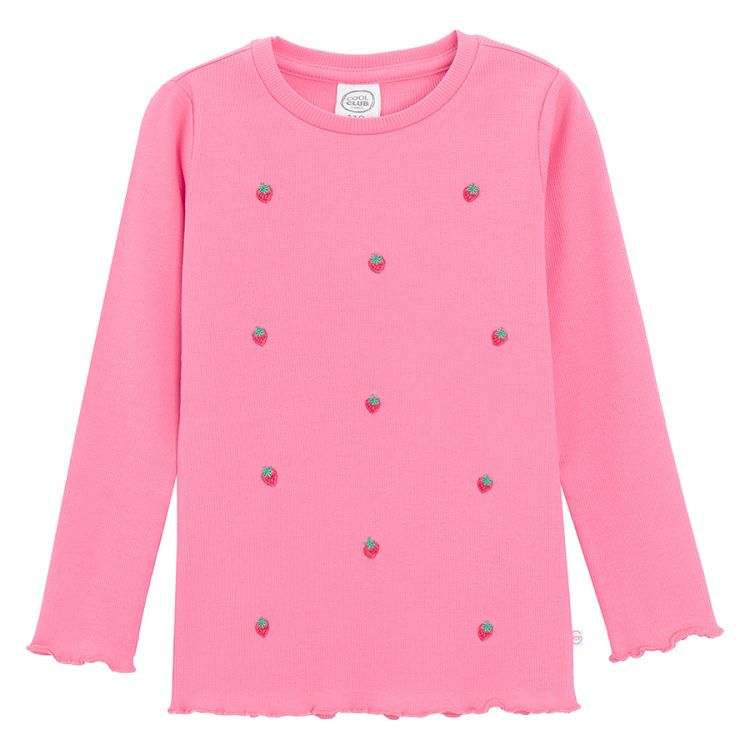 Pink long sleeve blouse with strawberries print