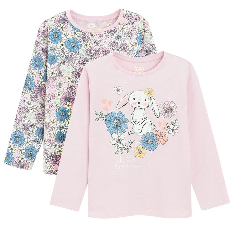 Pink floral and pink with bunny print long sleeve blouses- 2 pack