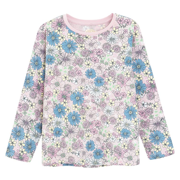 Pink floral and pink with bunny print long sleeve blouses- 2 pack