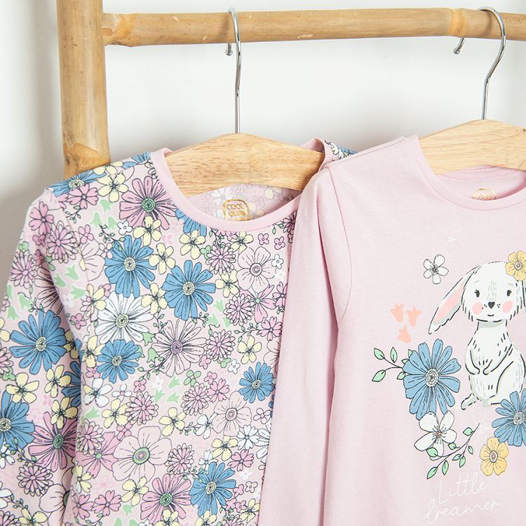 Pink floral and pink with bunny print long sleeve blouses- 2 pack