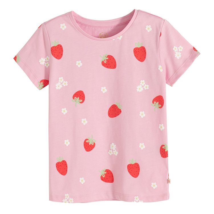 White T-shirt with mouse print and pink T-shirt with strawberries print- 2 pack