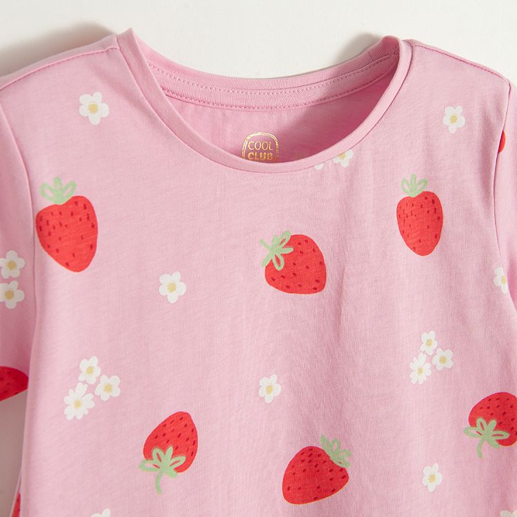 White T-shirt with mouse print and pink T-shirt with strawberries print- 2 pack