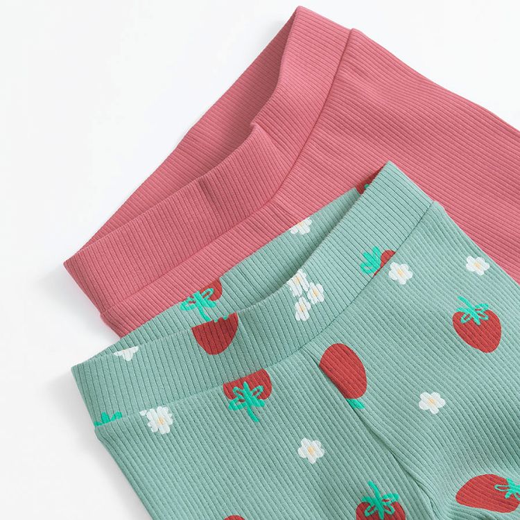 Pink and green wide leg legging with strawberries print - 2 pack