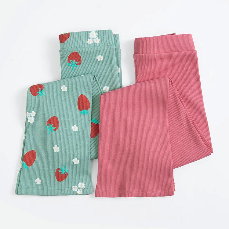 Pink and green wide leg legging with strawberries print - 2 pack