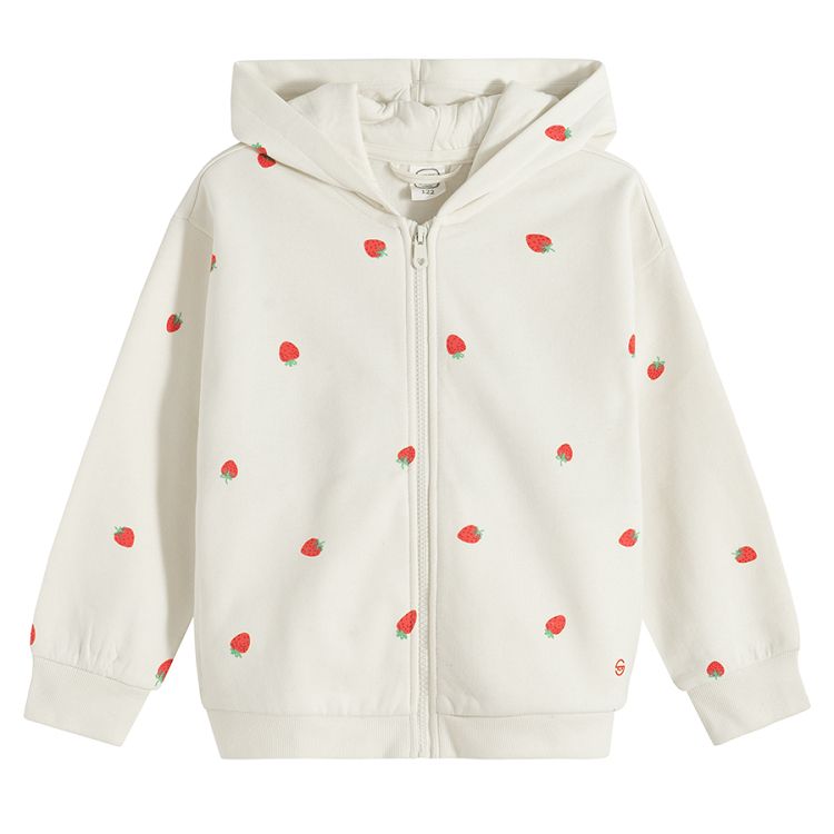 Ecru zip through hooded sweatshirt with hearts print