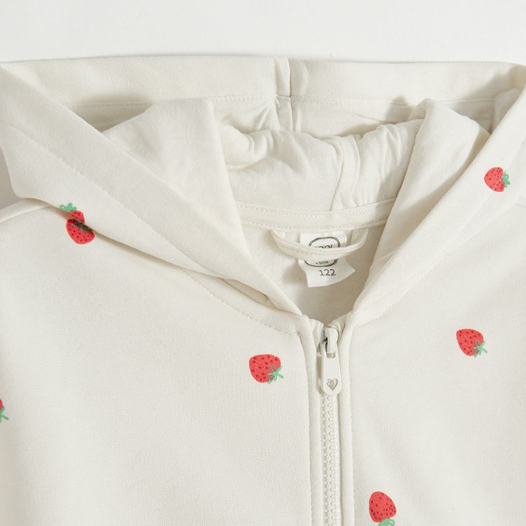 Ecru zip through hooded sweatshirt with hearts print