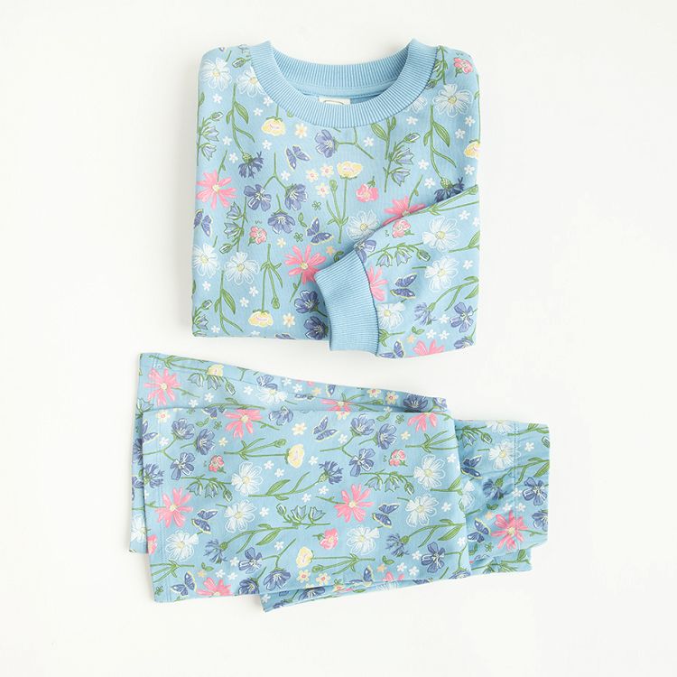 Jogging set, blue floral sweatshirt and pants- 2 pieces