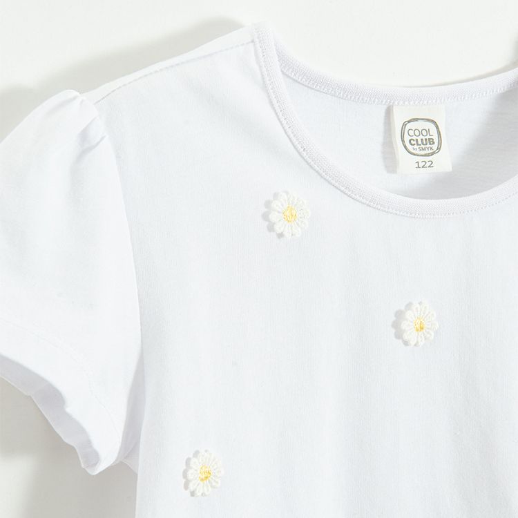 White T-shirt with yellow daisies and yellow skirt with white daisies set- 2 pieces