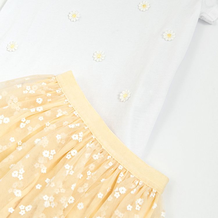 White T-shirt with yellow daisies and yellow skirt with white daisies set- 2 pieces