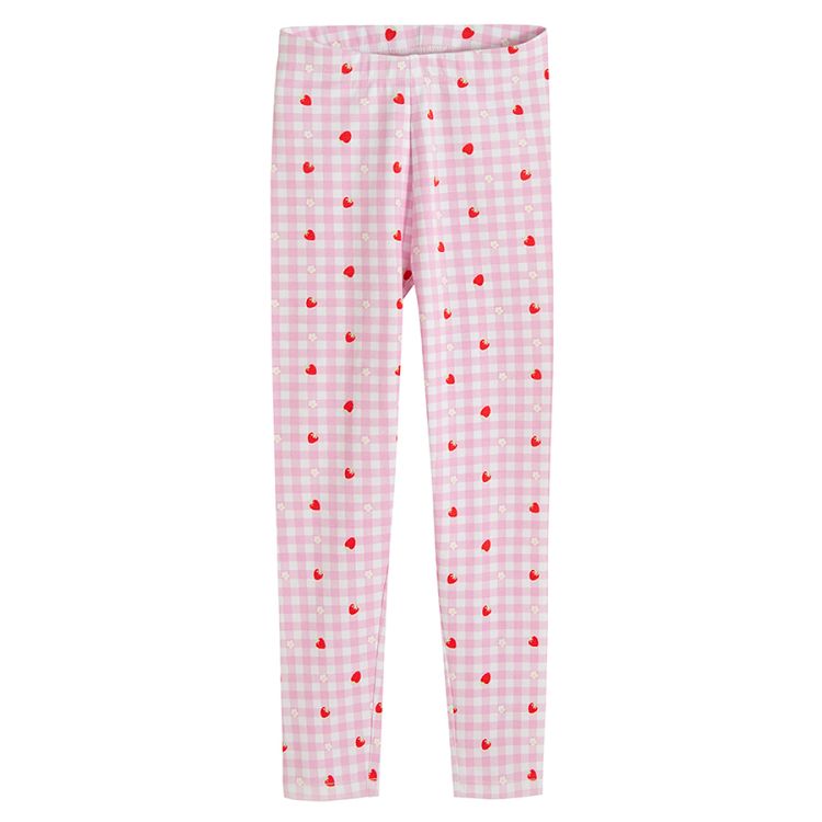 Pink with cherries, pink checkered with strawberries print and pink leggings- 3 pack