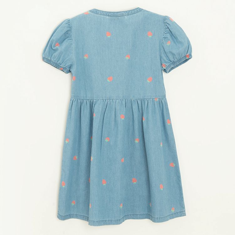 Denim short sleeve dress with fluffly sleeves and hearts print