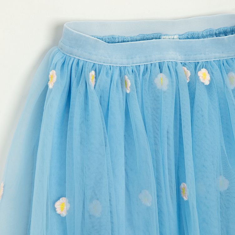 Purple tulle skirt with white daisies print