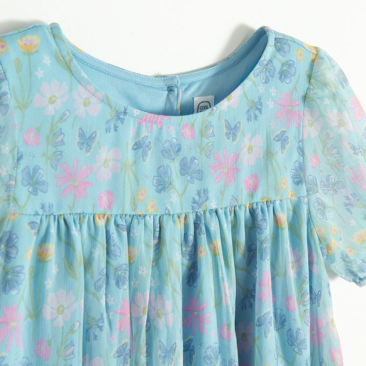 Blue floral short sleeve dress