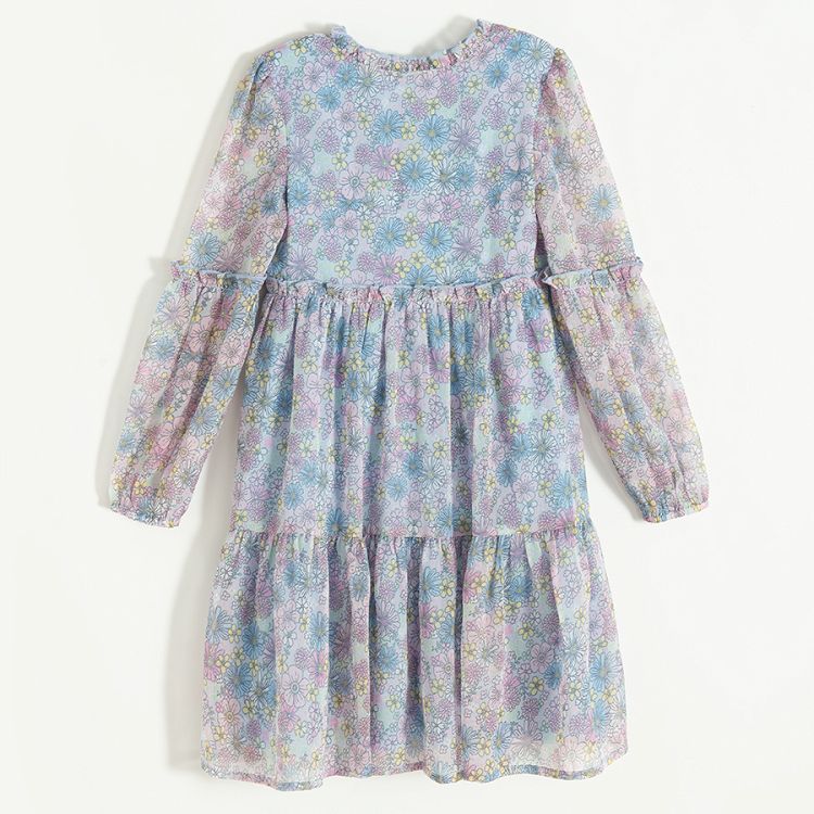 Floral long sleeve dress with pleats