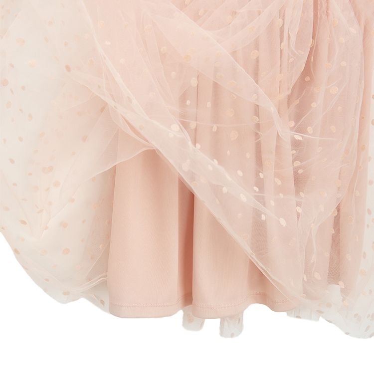 Pink short sleeve party dress with tulle and puffy sleeves