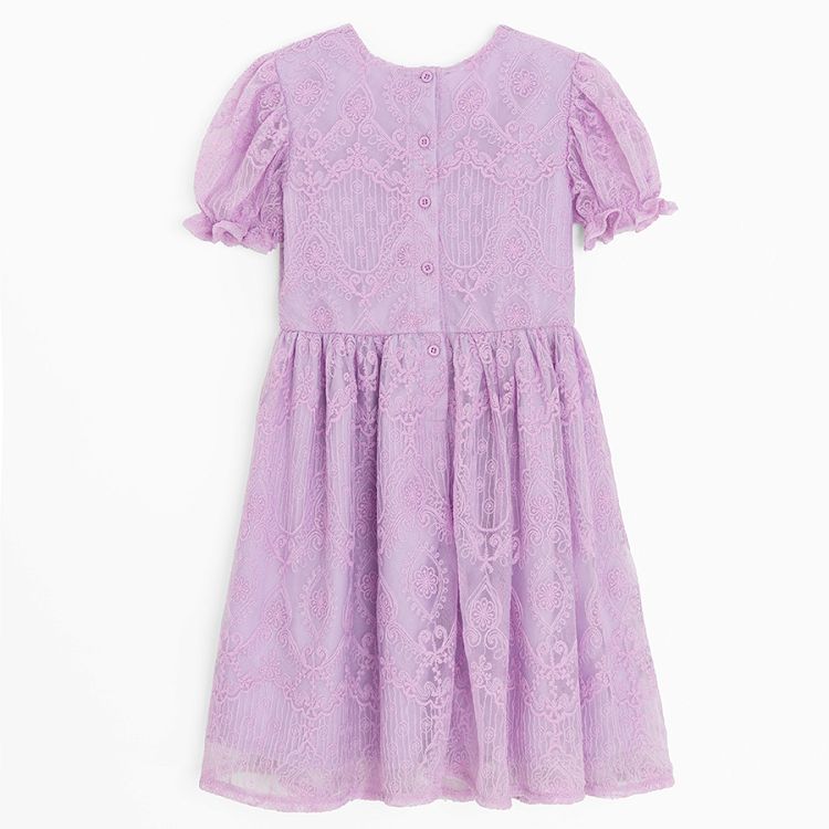 Purple dress with short puffy sleeves