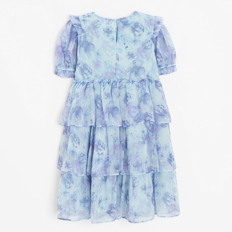 Blue purple flowers short sleeve dress