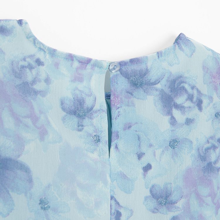 Blue purple flowers short sleeve dress