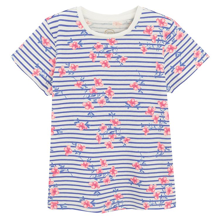 White and pink T-shirts with sea world prints and striped floral- 3 pack