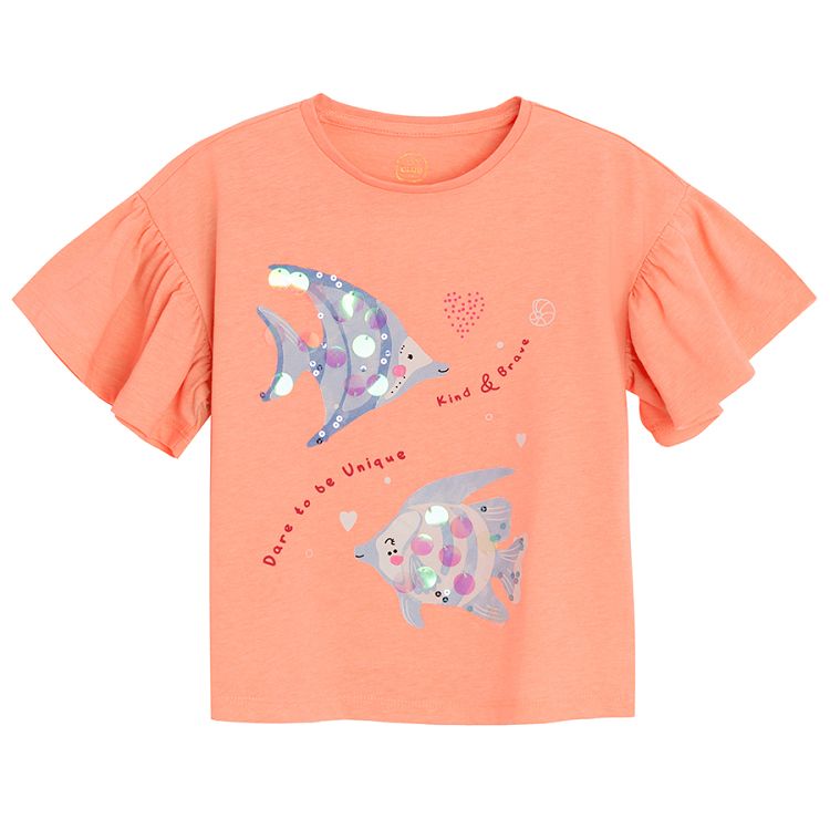 Peach T-shirt with fish print