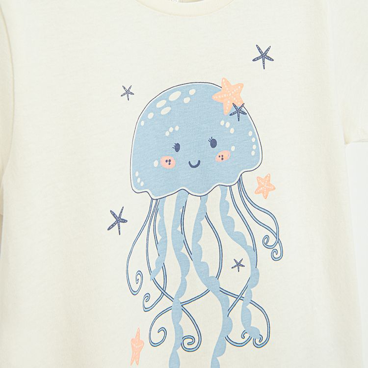 White T-shirt with jellyfish print