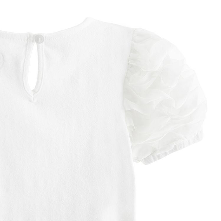 White short sleeve blouse with puffy sleeves