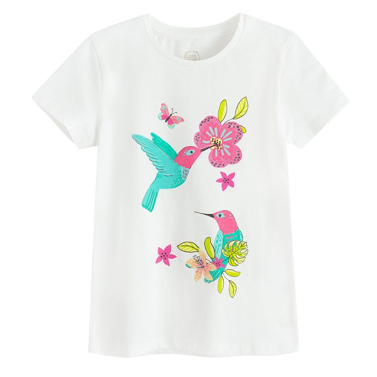 White T-shirt with birds and flowers print