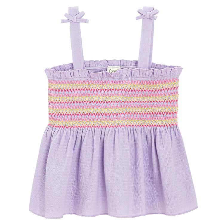 Purple sleeveless T-shirt with straps