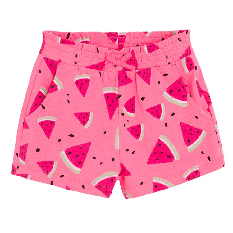 Lime and pink with watermelons print shorts with wide elastic waist band- 2 pack