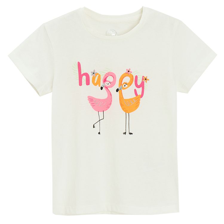 White and pink T-shirts with flamingo print- 2 pack