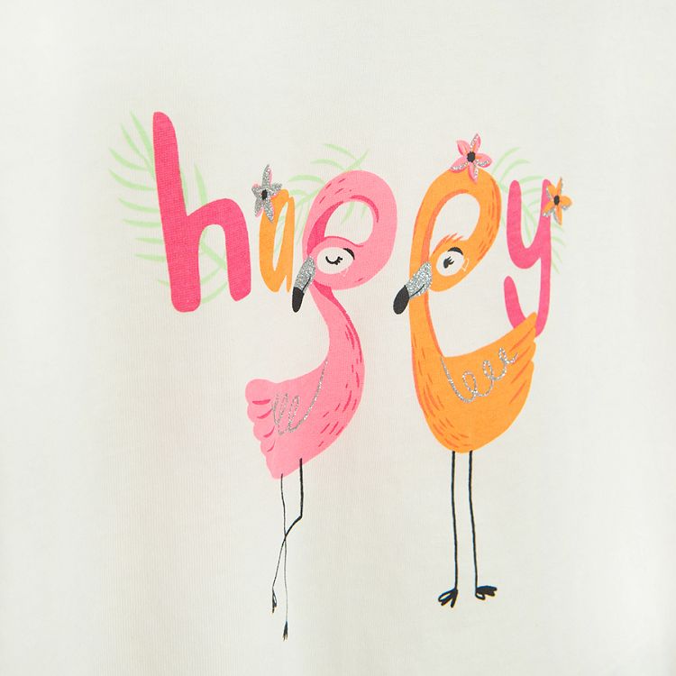 White and pink T-shirts with flamingo print- 2 pack