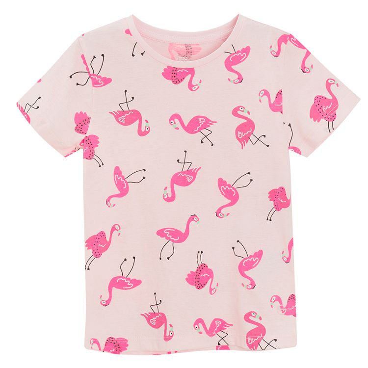 White and pink T-shirts with flamingo print- 2 pack