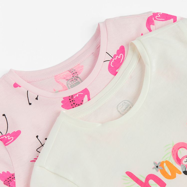 White and pink T-shirts with flamingo print- 2 pack