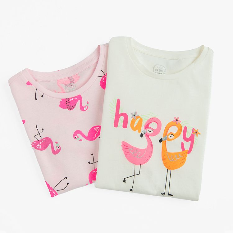 White and pink T-shirts with flamingo print- 2 pack