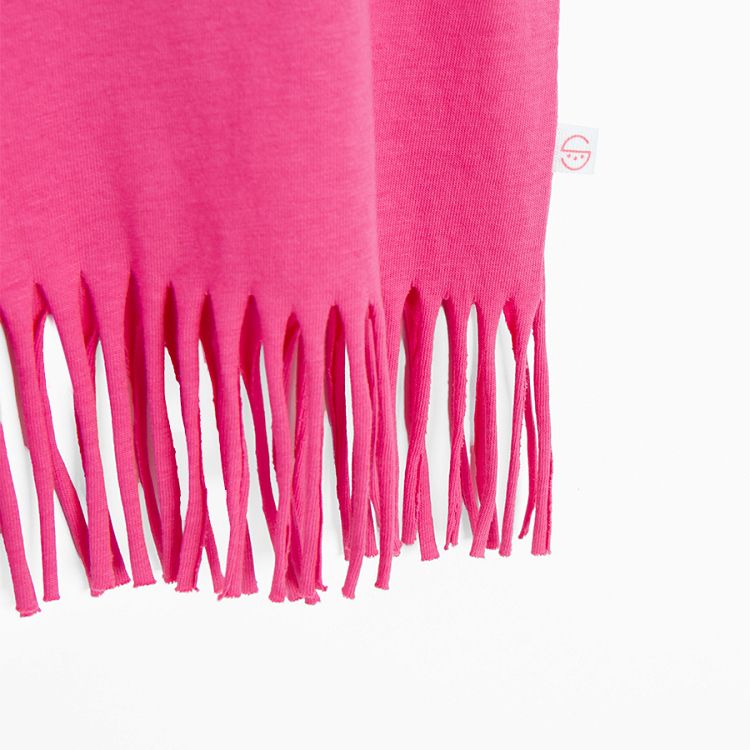 Pink sleeveless T-shirt with Vacay Mood print and fringes