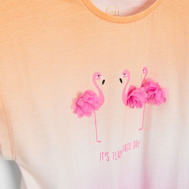 Short sleeve T-shirt with knot and flamingos print