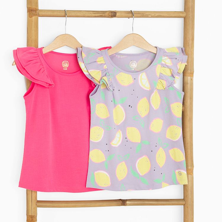 Pink and lilac with lemons sleeveless T-shirt- 2 pack