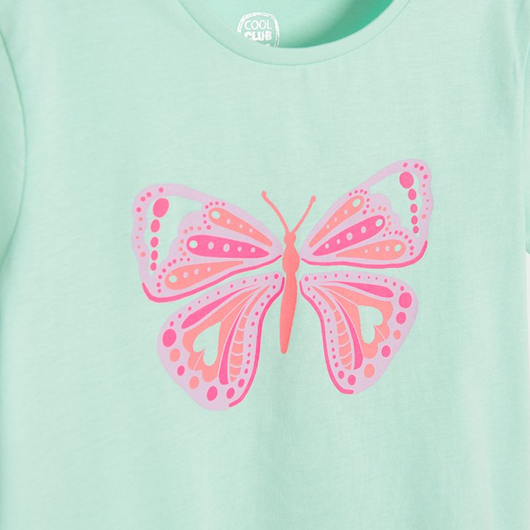 Turquoise T-shirt with butterfly print