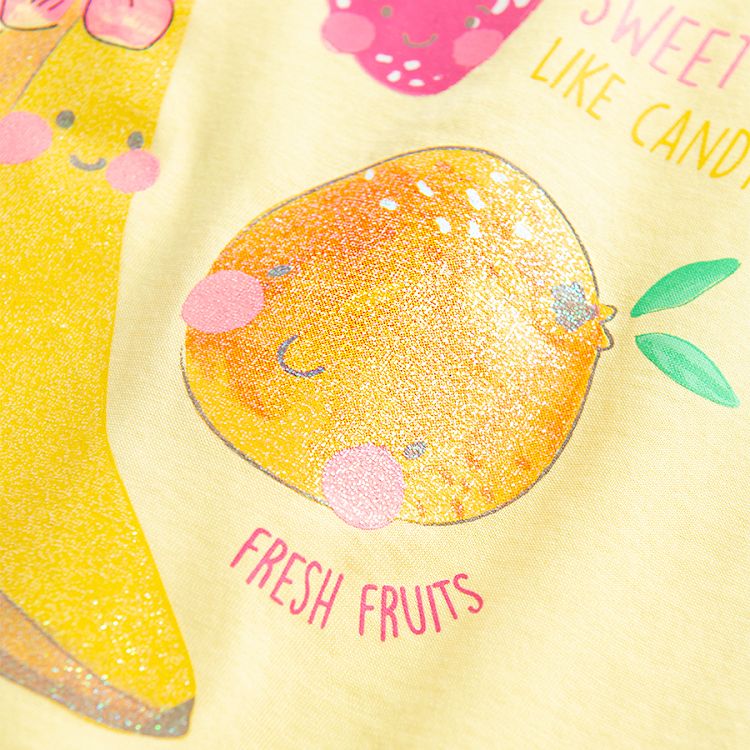 Yellow sleeveless T-shirt with summer fruit print