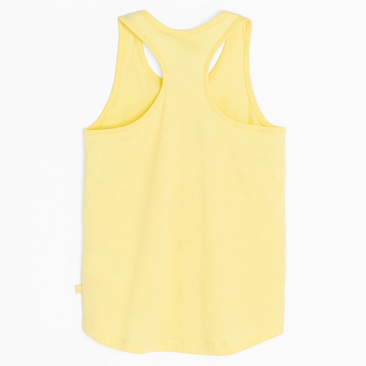 Yellow sleeveless T-shirt with summer fruit print