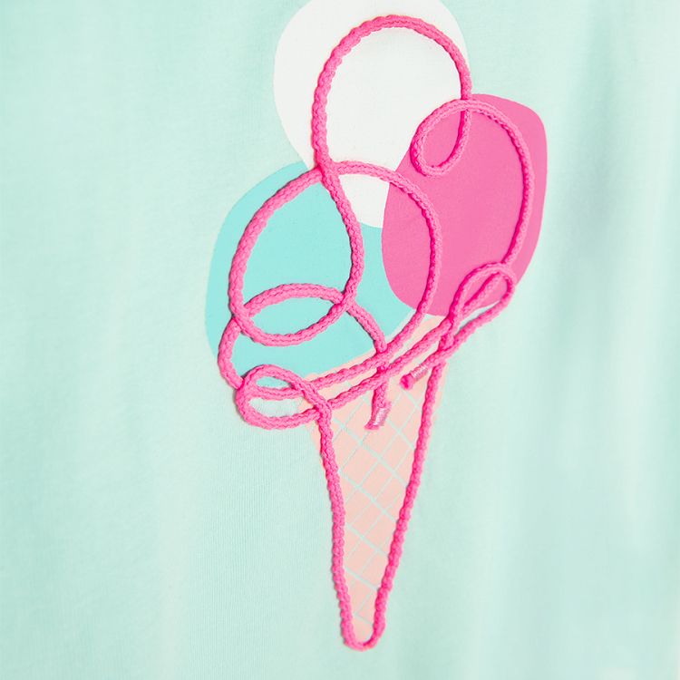 Turquoise T-shirt with ice-cream print and fringes